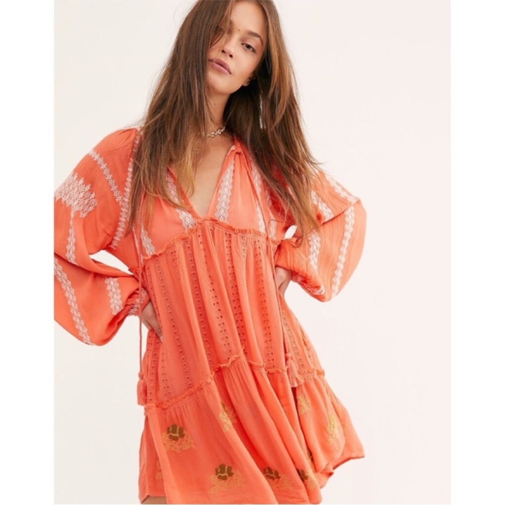 Free People Wild Horses Embroidered Mini Dress XS